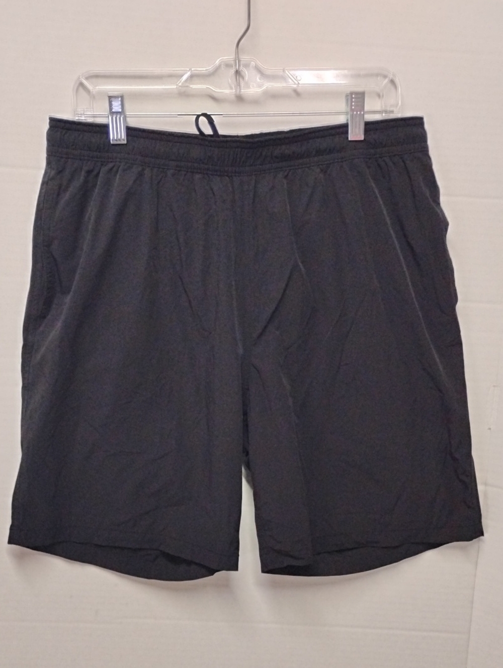 Men's Black Athletic Double Shorts with Elastic Waistband Large